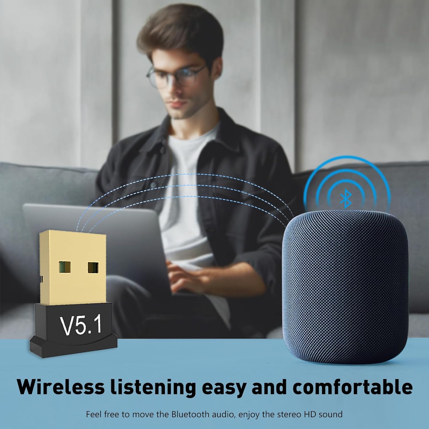 Desk Setup Speakers - Bluetooth 5.1 Dongle Adaptörü Kablosuz USB