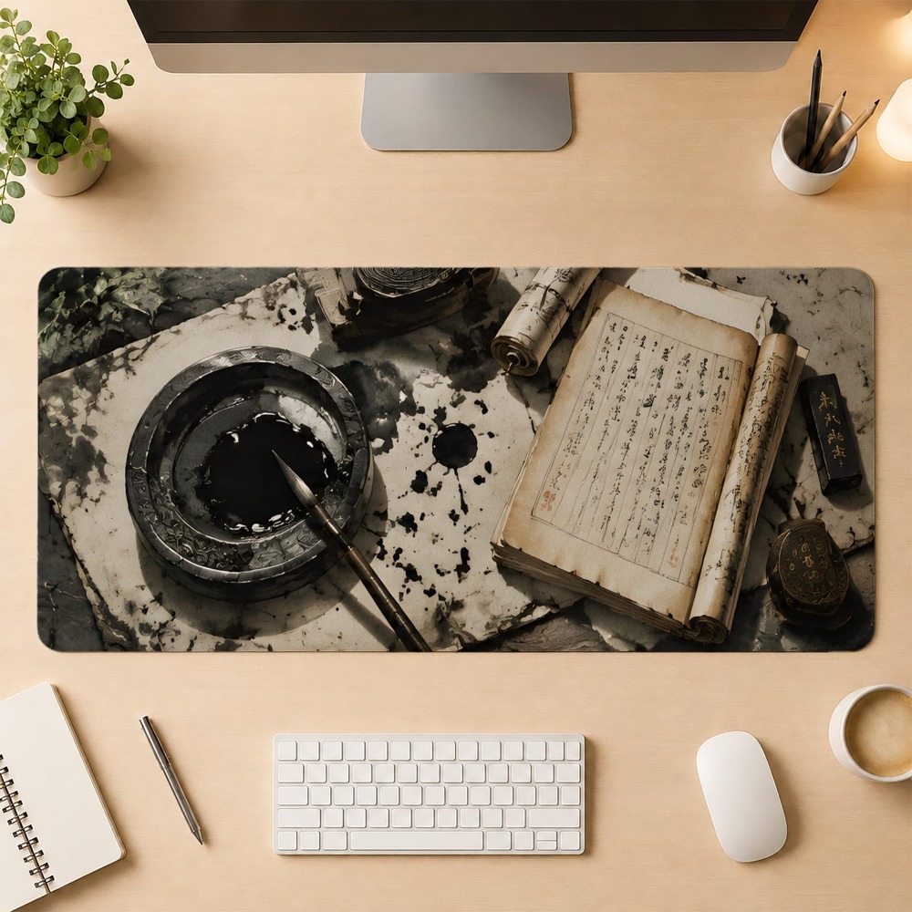 Desk Setup Simple - Retro Çin kaligrafisi, kaymaz taban, oyun