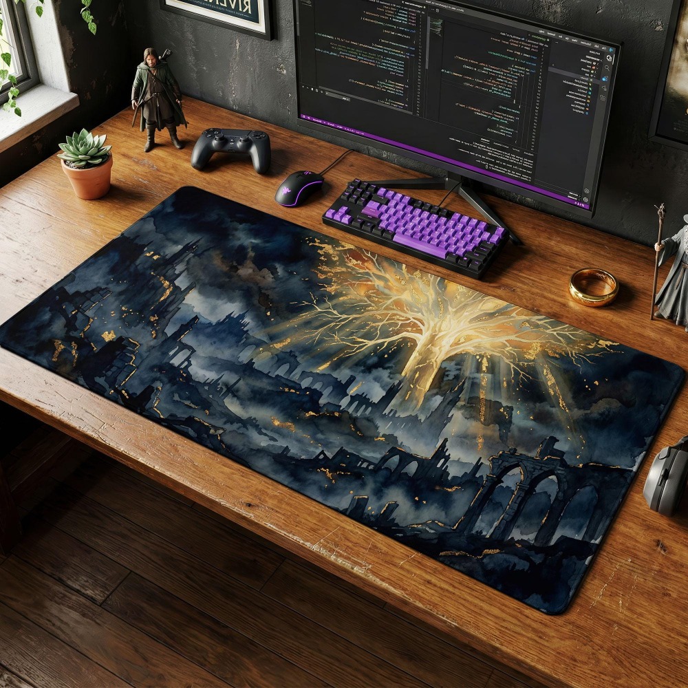Desk Setup Simple - Masa Örtüsü, Koyu Fantazi Mouse Pad,