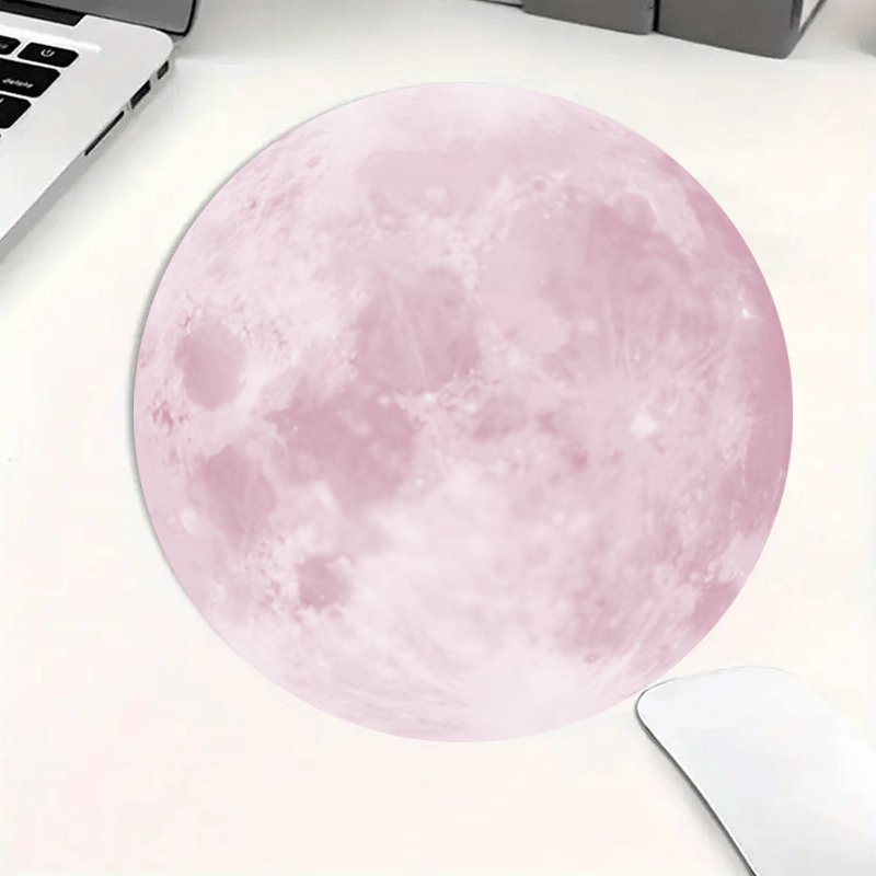 Desk Setup Simple - Ay Desenli Yuvarlak Mouse Pad Kaymaz