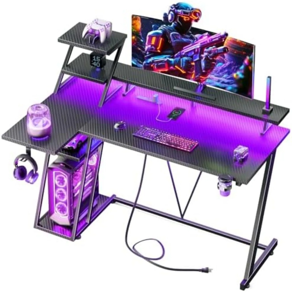 L Shaped Desk Setup - 40 İnç LED Işıklı ve Prizli