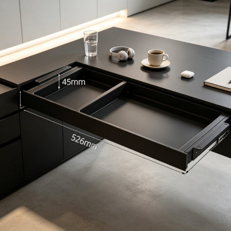 Desk Setup In Office - Premium Masa Altı Sürgülü Saklama Tepsisi,