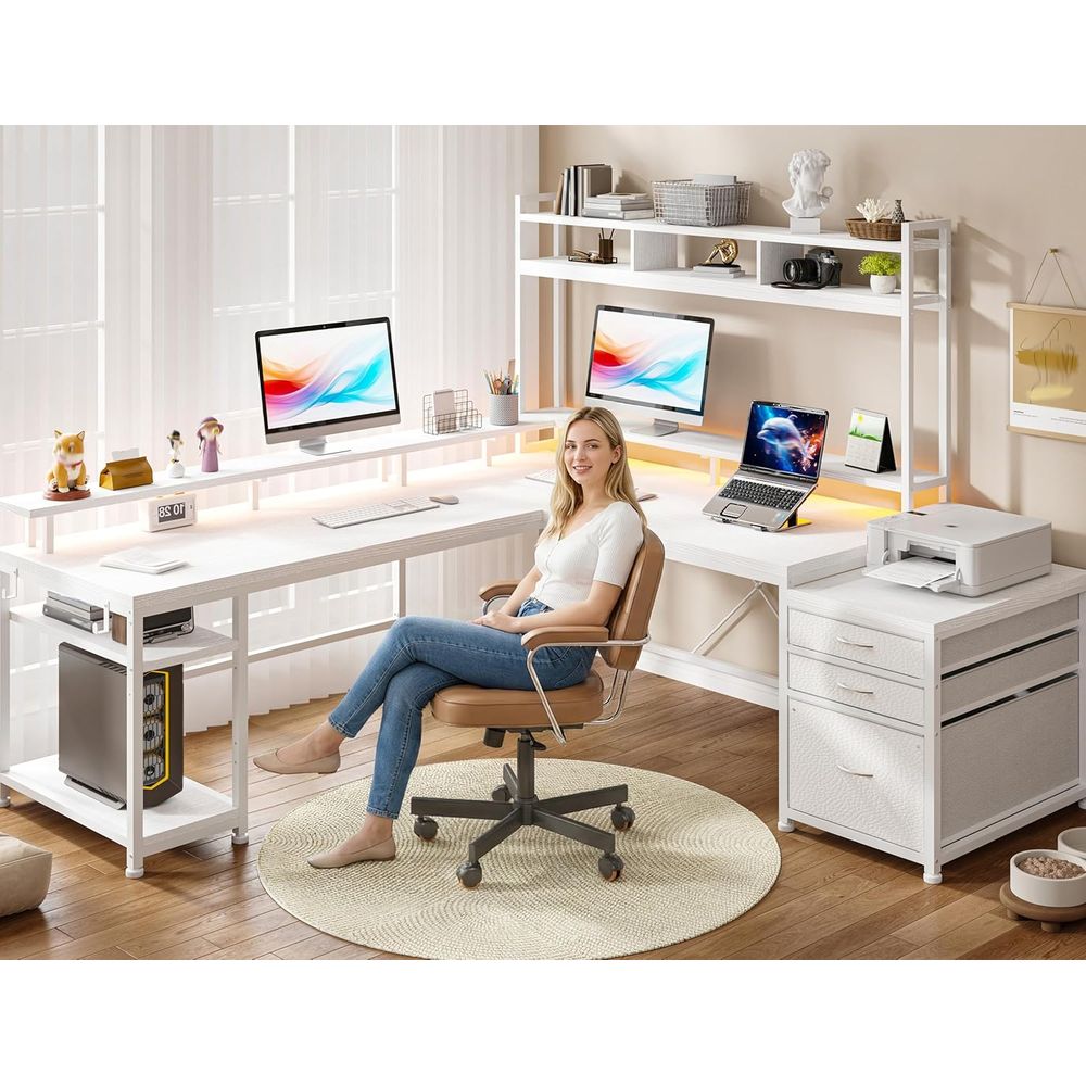 İki Kişilik Ev Ofisi için 104  - L Shaped Desk Setup incelemesi ve fiyatı