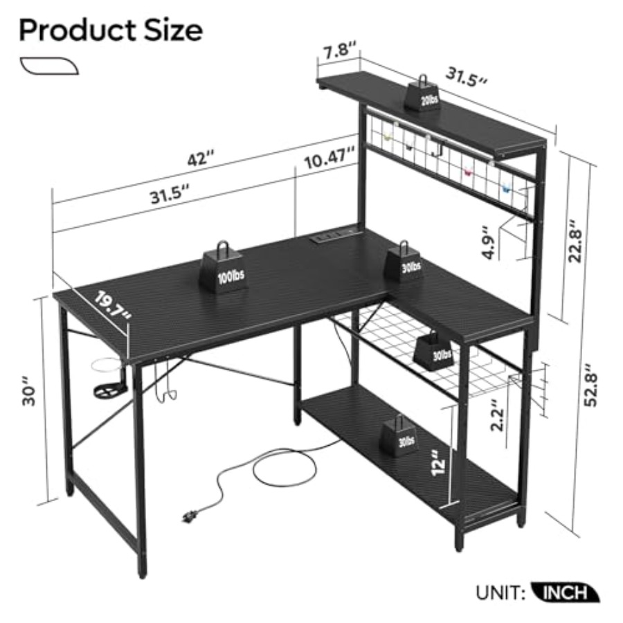 42 L Oyun Masası, Güç Prizleri - L Shaped Desk Setup incelemesi ve fiyatı